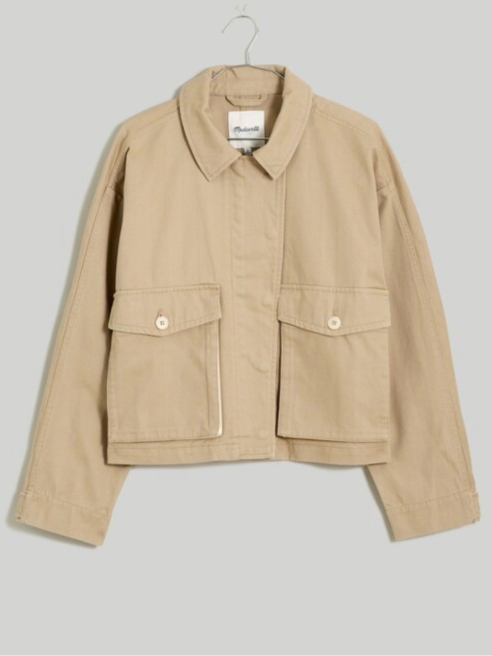 Madewell Cotton Denim Cropped Boxy Cargo Jacket in Dark Oat Kirkham Wash Small